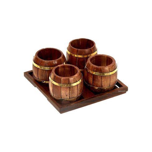 Wood Barrel Condiment Set SQ 4n1